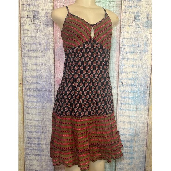 Dance In Paris Multi-Pattern Boho Hippie 100% Cotton Women Medium Dress - Picture 2 of 11